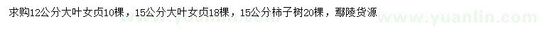 求購12、15公分大葉女貞、15公分柿子樹