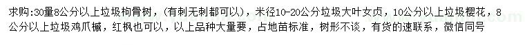 求購枸骨樹、大葉女貞、櫻花等