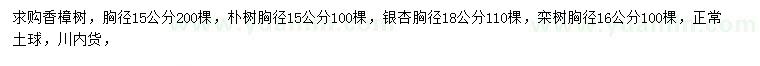 求購香樟，樸樹，欒樹等