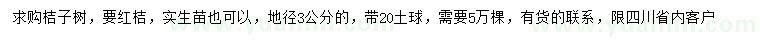 求購地徑3公分紅桔樹