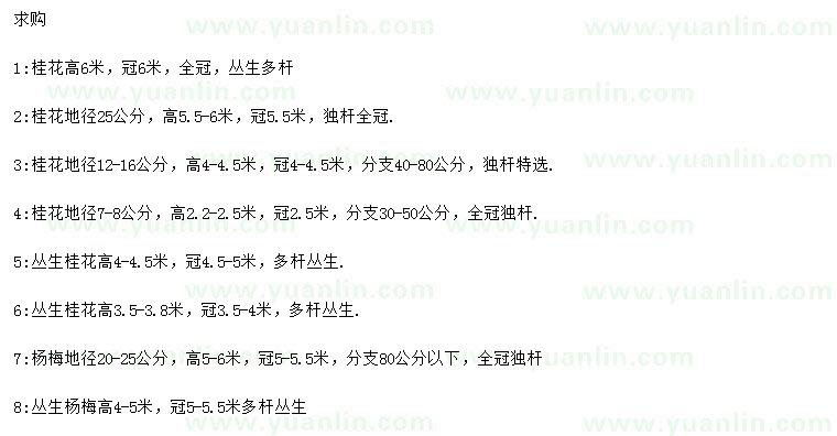 求購桂花、叢生桂花、楊梅樹等