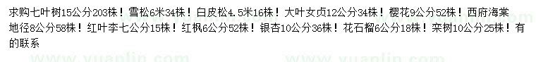 求購七葉樹、雪松、白皮松等