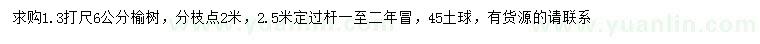 求購1.3米量6公分榆樹