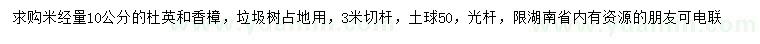 求購(gòu)米徑10公分杜英、香樟