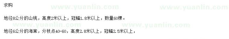 求購地徑8公分山桃、地徑6公分海棠