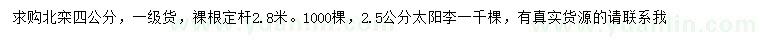 求購4公分北欒、2.5公分太陽李