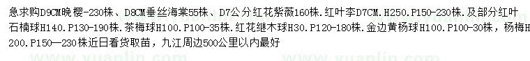 求購晚櫻、垂絲海棠、紅花紫薇等