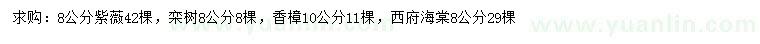 求購(gòu)紫薇、欒樹(shù)、香樟等
