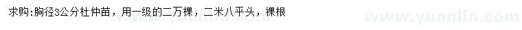 求購胸徑3公分杜仲苗