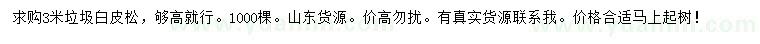 求購3米垃圾白皮松