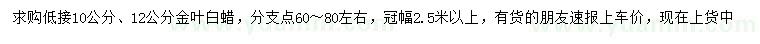 求購(gòu)10、12公分金葉白蠟