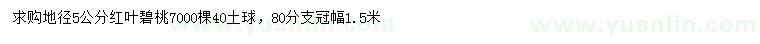 求購(gòu)地徑5公分紅葉碧桃