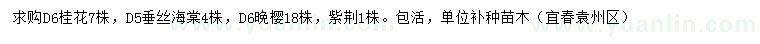 求購桂花、垂絲海棠、晚櫻等