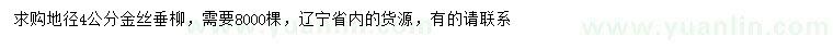 求購地徑4公分金絲垂柳
