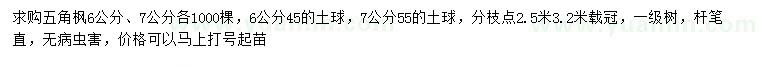 求購6、7公分五角楓