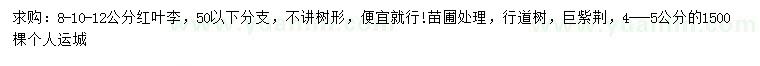 求購(gòu)8-10-12公分紅葉李、4-5公分巨紫荊