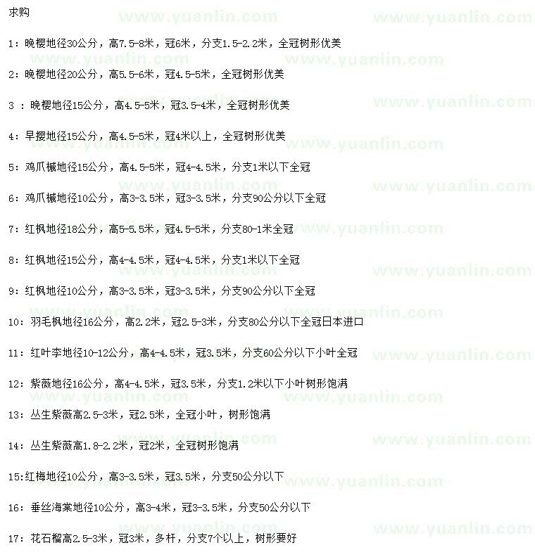 求購?fù)頇?、早攖、雞爪槭等