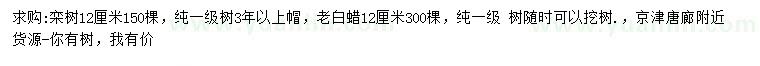 求購(gòu)12公分欒樹(shù)、老白蠟