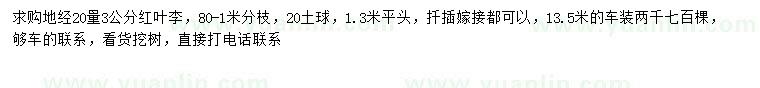 求購(gòu)20量3公分紅葉李