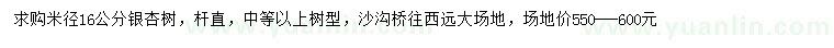 求購(gòu)米徑16公分銀杏