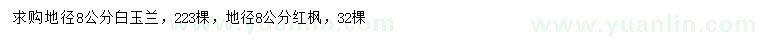 求購(gòu)地徑8公分白玉蘭、紅楓