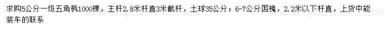 求購5公分五角楓、6-7公分國槐