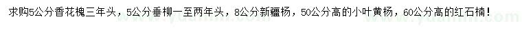 求購香花槐、垂柳、新疆楊等