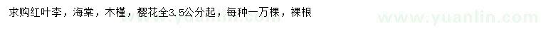 求購(gòu)紅葉李、海棠、木槿等