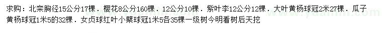 求購北欒、櫻花、紫葉李等