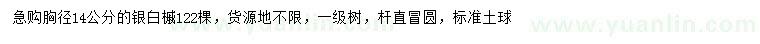 求購(gòu)胸徑14公分銀白槭