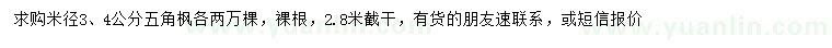 求購米徑3、4公分五角楓