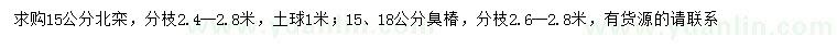 求購15公分北欒、15、18公分臭椿