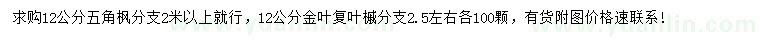 求購12公分五角楓、金葉復葉槭