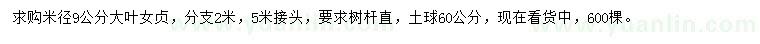 求購(gòu)米徑9公分大葉女貞