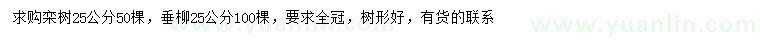 求購25公分欒樹、垂柳