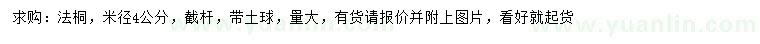 求購米徑4公分法桐