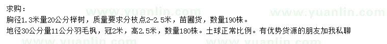 求購(gòu)胸徑1.3米量20公分櫸樹、地徑30公分量11公分羽毛楓