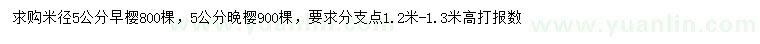 求購米徑5公分早櫻、晚櫻