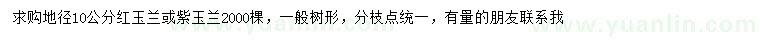 求購地徑10公分紅玉蘭或紫玉蘭