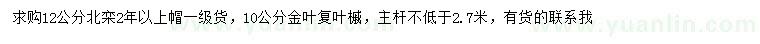 求購(gòu)12公分北欒、10公分金葉復(fù)葉槭