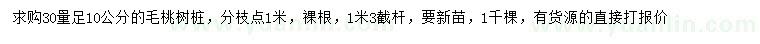 求購(gòu)30量10公分毛桃樹(shù)樁