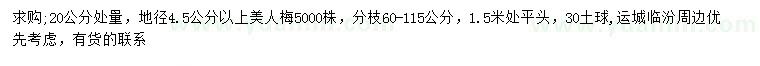 求購20量4.5公分以上美人梅