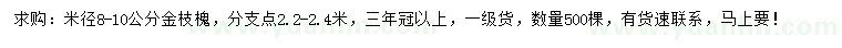 求購(gòu)米徑8-10公分金枝槐