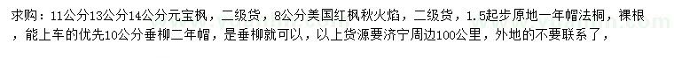 求購寶楓、美國紅楓秋火焰、法桐等