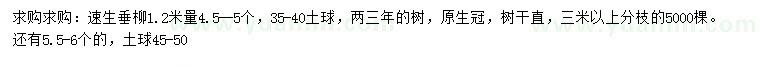 求購1.2米量4.5-5公分速生垂柳