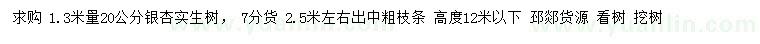 求購1.3米量20公分銀杏