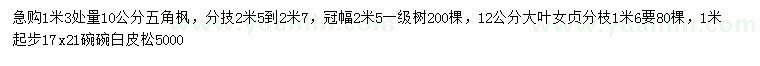 求購五角楓、大葉女貞、白皮松