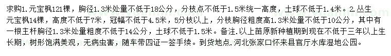 求購1.3米量18公分以上元寶楓、高7米以上叢生元寶楓