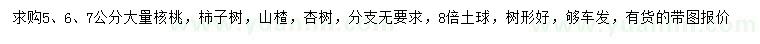 求購核桃、柿子樹、山楂樹等