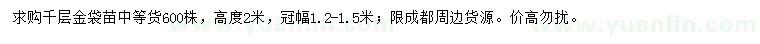 求購高2米千層金